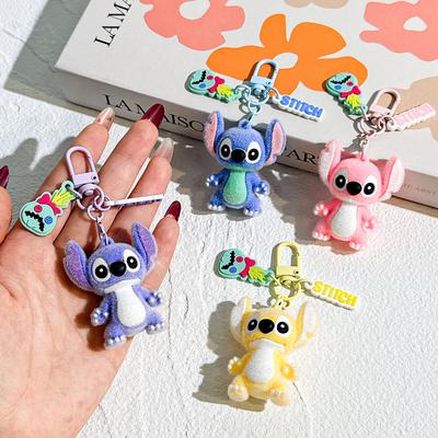 Cute Flocked 3D Stitch Keychain Cartoon Mini Doll Bag Charm Handmade DIY Accessory