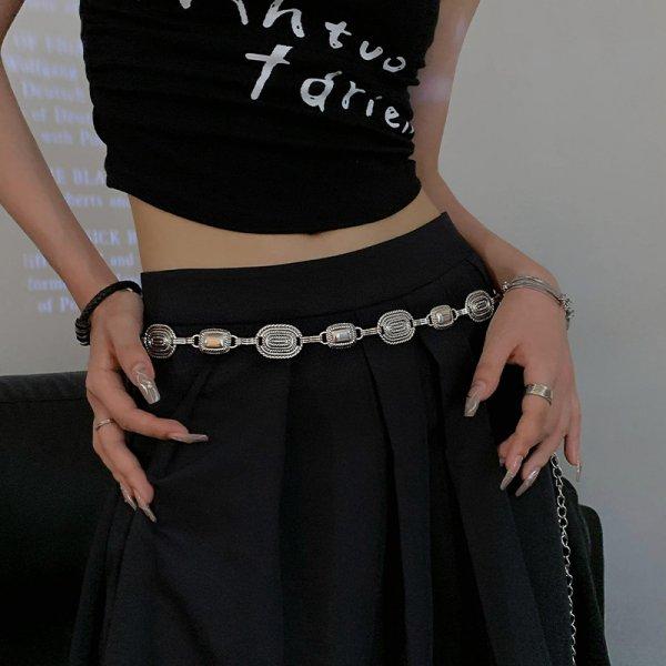 Vintage Punk Metal Chain Waist Belt for Women Sun Moon Butterfly Gothic Hip Hop Dress Jeans Waistband Long Fashion Accessory