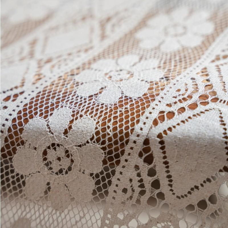 American Style Hollowed Out Beige Flower Fringe Curtain Finished Free Perforated Rod Pocket Bedroom Living Room Curtains