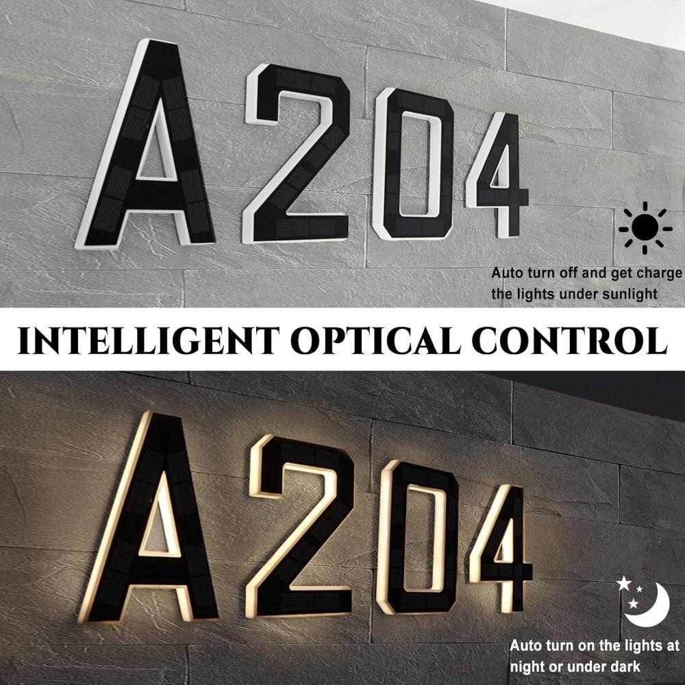 Waterproof LED House Number Plaque 6.7IN Solar Digital Doorplate LED Address Numbers Signs  Outdoor