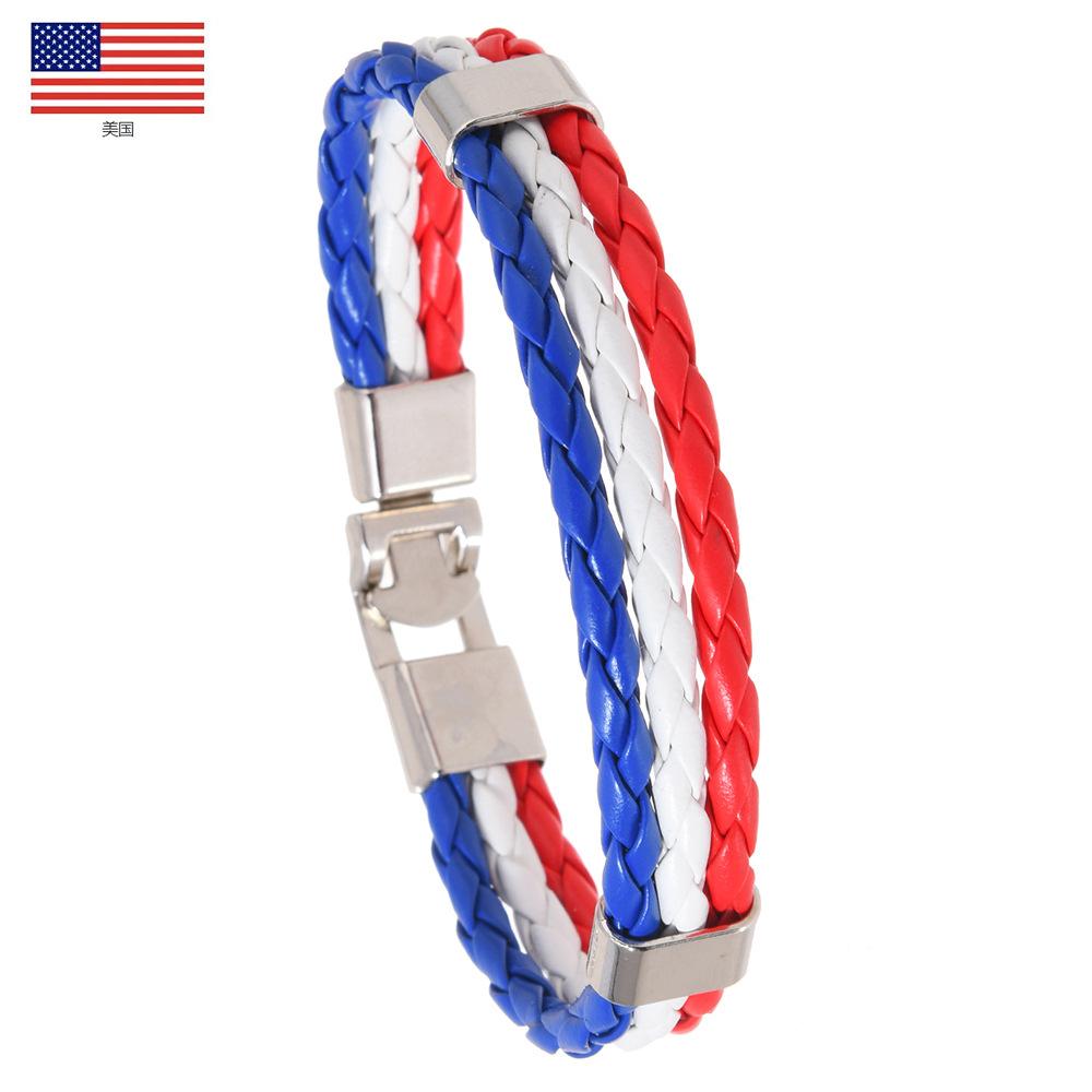 Geflochtene Flaggenfarbe Lederarmband PU Kunstleder Manschette Fußball Weltmeisterschaft Land Armband Unisex Schmuck