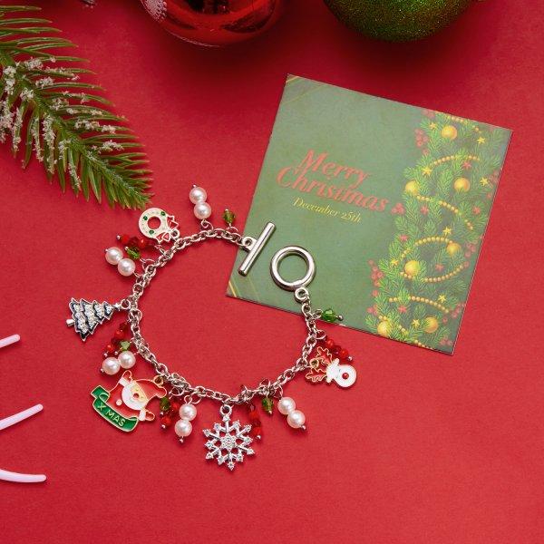 Christmas Chain Bracelet for Women Sweet Christmas Tree Snowflake Santa Claus Bell Bracelet Xmas Holiday Party Jewelry