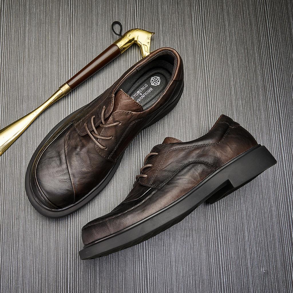 Casual Small Leather Shoes Men'S Genuine Leather Business One-Pedal Men'S Shoes Green Round Head Casual Fashion Shoes