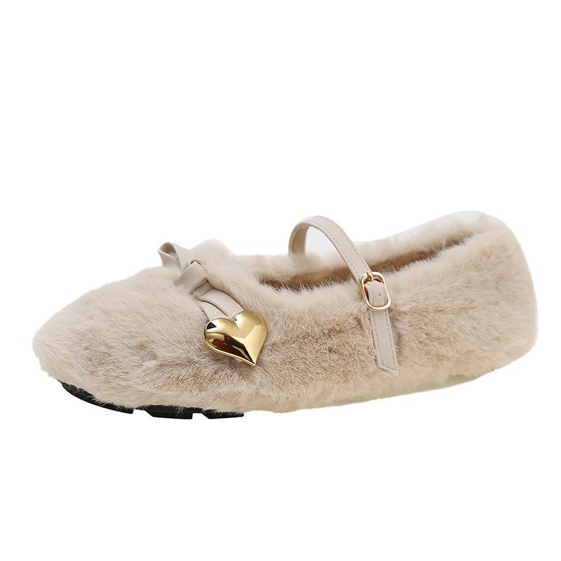 Flat-bottomed white Mary Jane fluffy shoes women's shoes wear 2025 new autumn and winter velvet French gentle single shoes