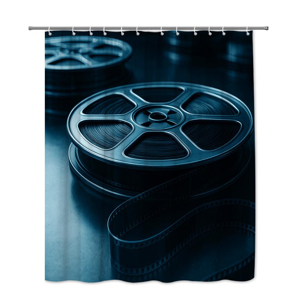 Film Reel Cinema Movie Theater Shower Curtain Machine Washable All Season Waterproof Privacy Protection Retro Design Creative