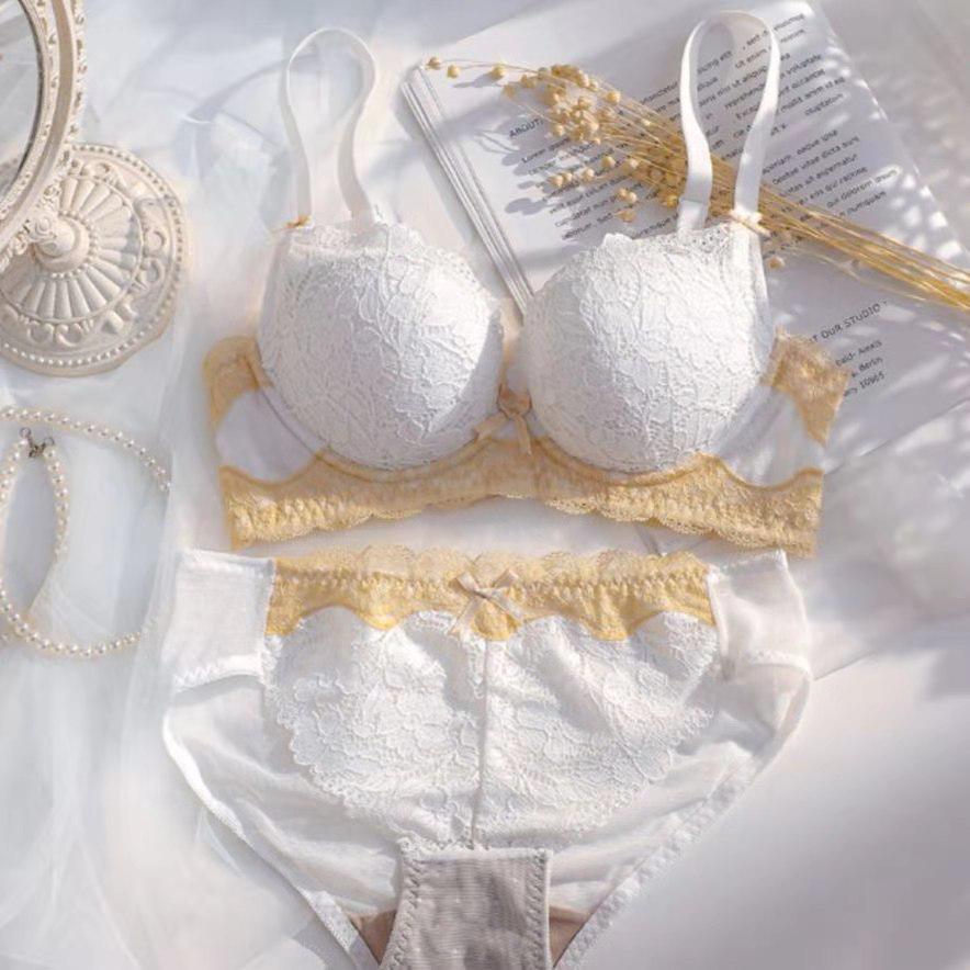 Damen Push-Up Spitzen-BH Set: Ohne Bügel, Verdickte Unterstützung, Verstellbare Seiten, Verbessert kleine Brust.