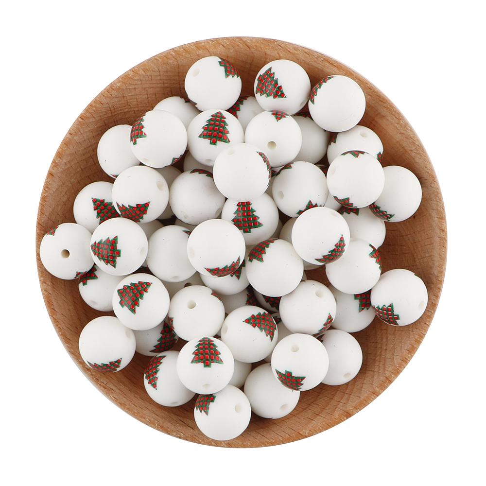 NEW Christmas Series Printed Silicone Beads 20Pcs/15mm  DIY Keychain Necklace Bracelet Accessories For Jewelry Making