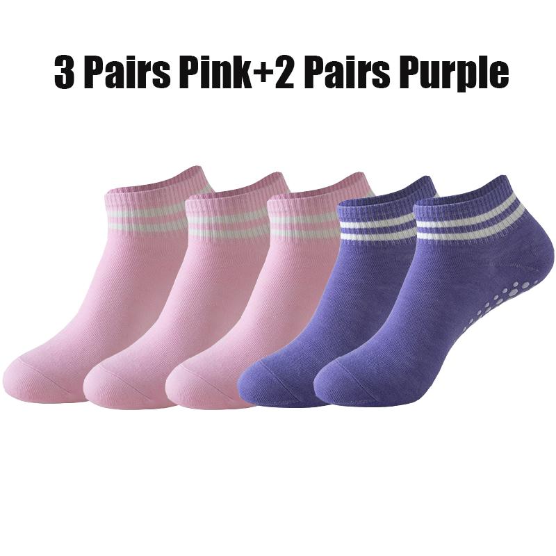 5 Pairs Yoga Socks for Women Double Stripes Socks Non Slip Pilates Yoga Grip Socks Women Sport Gym Workout Athletic Short Socks