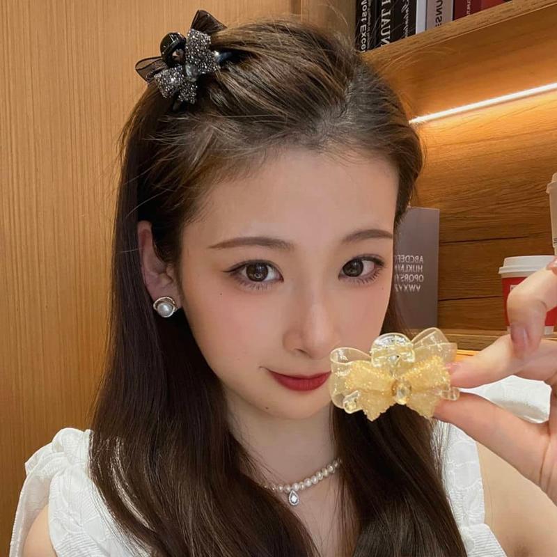 5Pcs Fashion Light Luxury Full Diamond Medium Sized Gripper AB Cute Bow Hair Clip Korean Style Side Bangs and Hair Accessories