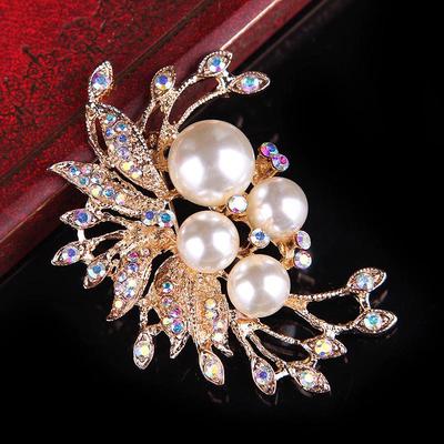 Korean Fashion Pearl Rhinestone Diamond Brooch Corsage Women's Pin