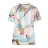 Candy 3D Printed Short Sleeved T-shirt Summer Breathable Polyester Simple Round Neck Top