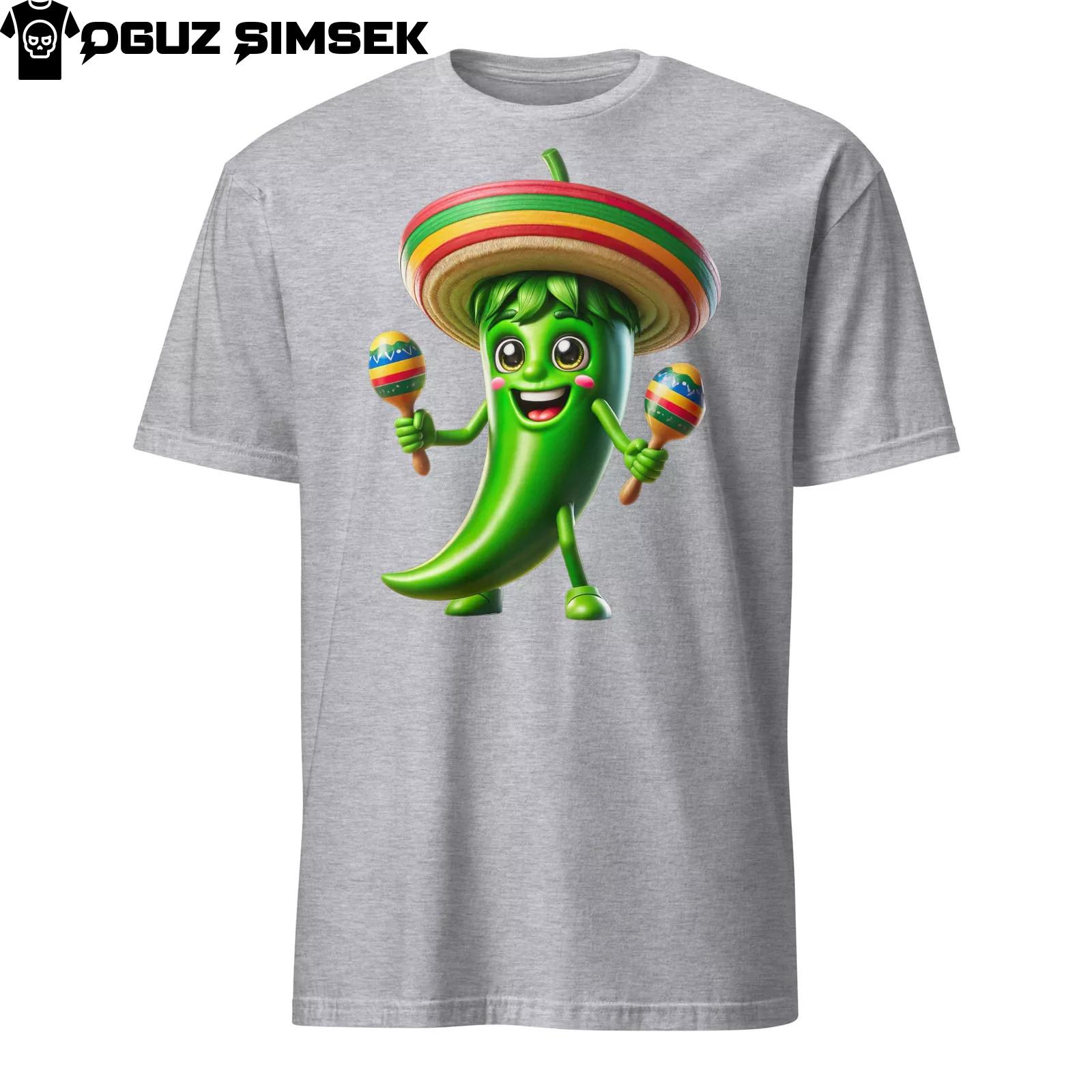 Spicy Fiesta Unleashed! Happy Chili Pepper Graphic Tee, Sombrero Included! S