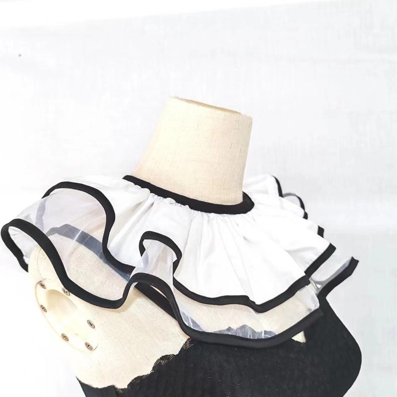 Retro Odnímatelný Šál Klaunský Kostým Ženy Černá Bílá Tanec Falešný Límec Klopa Pelerína Skládaný Dvouvrstvý Límec Krční Volán