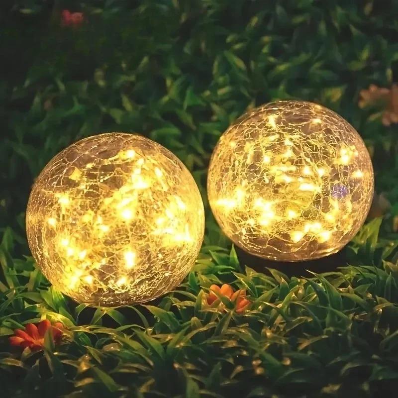 Solar LED Light Waterproof Cracked Glass Ball for Garden Outdoor Path for Patio and Yard Lawn Backyard Festival Decoration Lamp