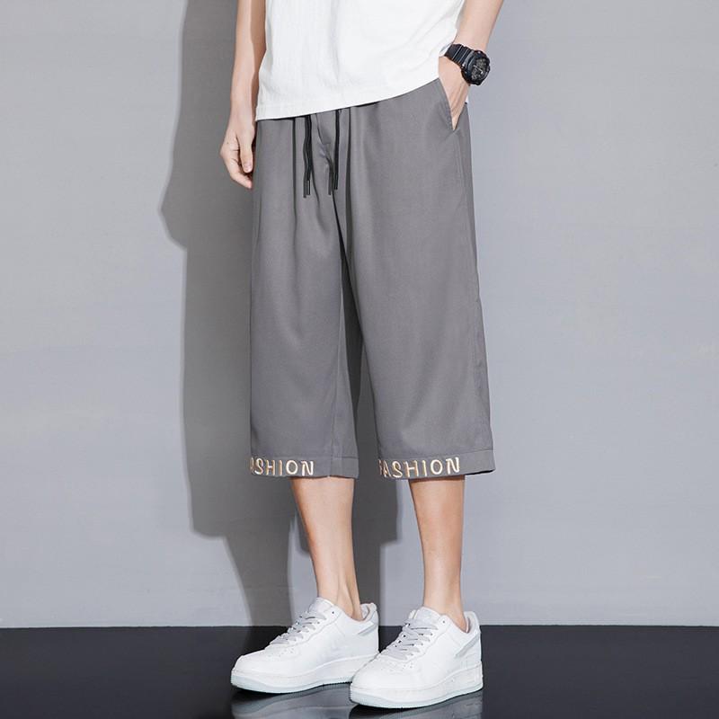 New Men's Cropped Pants Summer Thin Loose Straight Pants Breathable Casual Plus Size Shorts