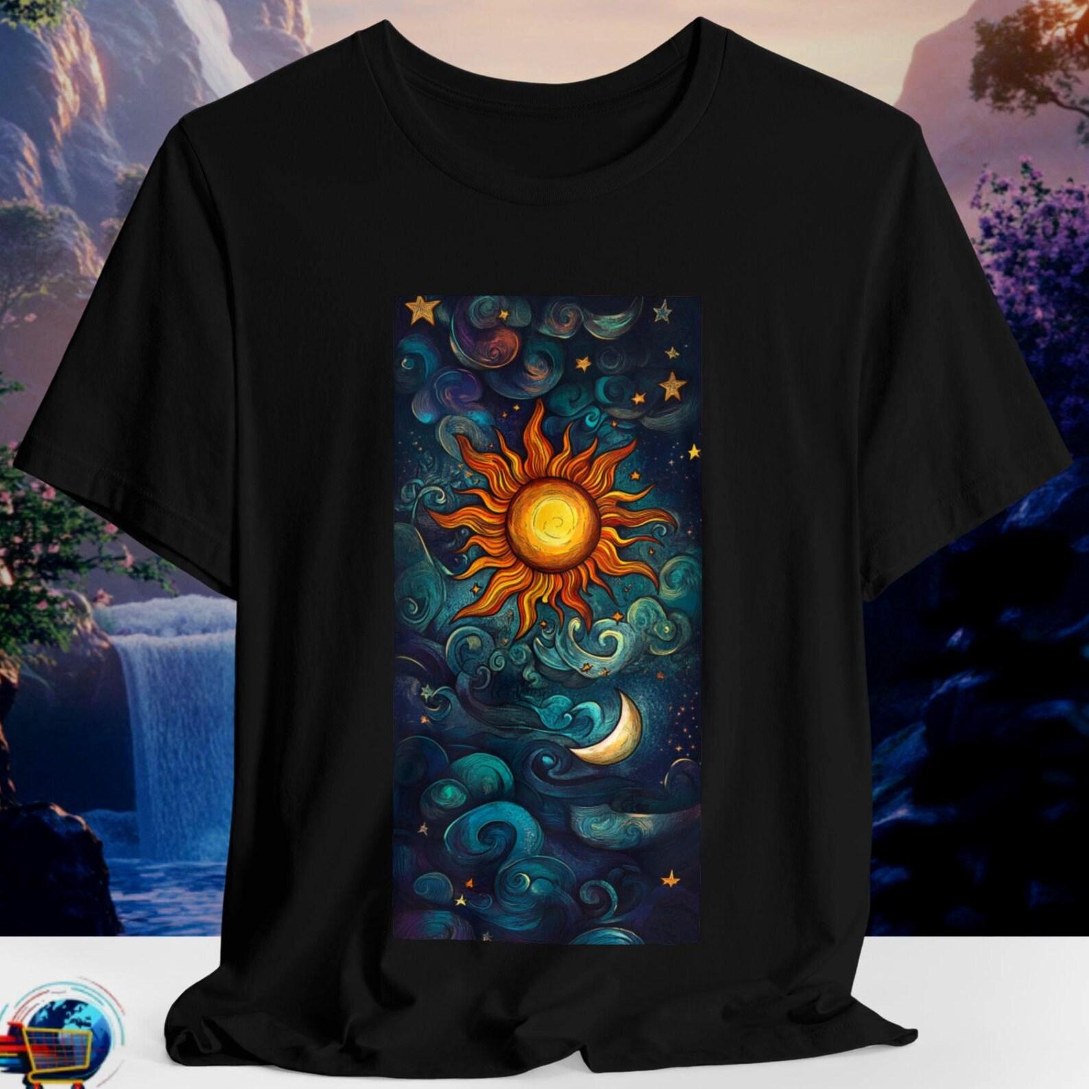 Dreamy Sun Moon Clouds Shirt | Artistic Celestial Boho Graphic Tee | Mystical Cosmic Night Aesthetic | Soft Bella Canvas | S to 3XL 4XL