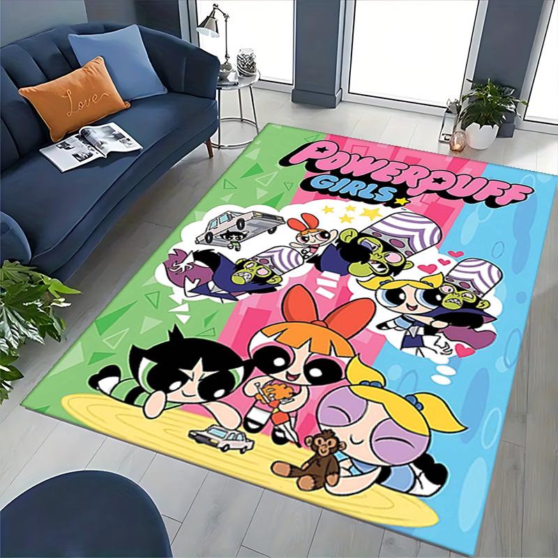 1pc Powerpuff Girls Anime Cartoon Design Office Chair Mat Non-Slip Carpet for Home Decor, Living Room, Bedroom, Game Room, Dormitory, Seasonal Gift, U