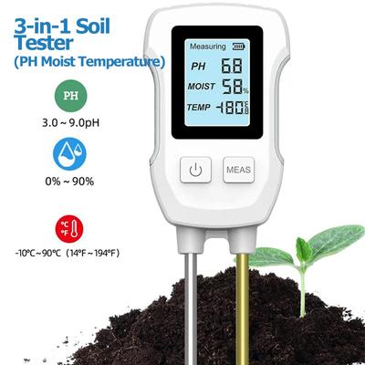 3-in-1-Bodentester, digitales LCD-Display, PH-Wert, Umgebungstemperatur- und Feuchtigkeitsmonitor, Messgerät für Topfpflanzen im Innenbereich