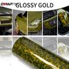 Glossy Gold Self-adhesive Film Carbon Fiber Waterproof Vinyl Wrap Car Tuning Stickers Auto Outdoor Accessories Body Covering