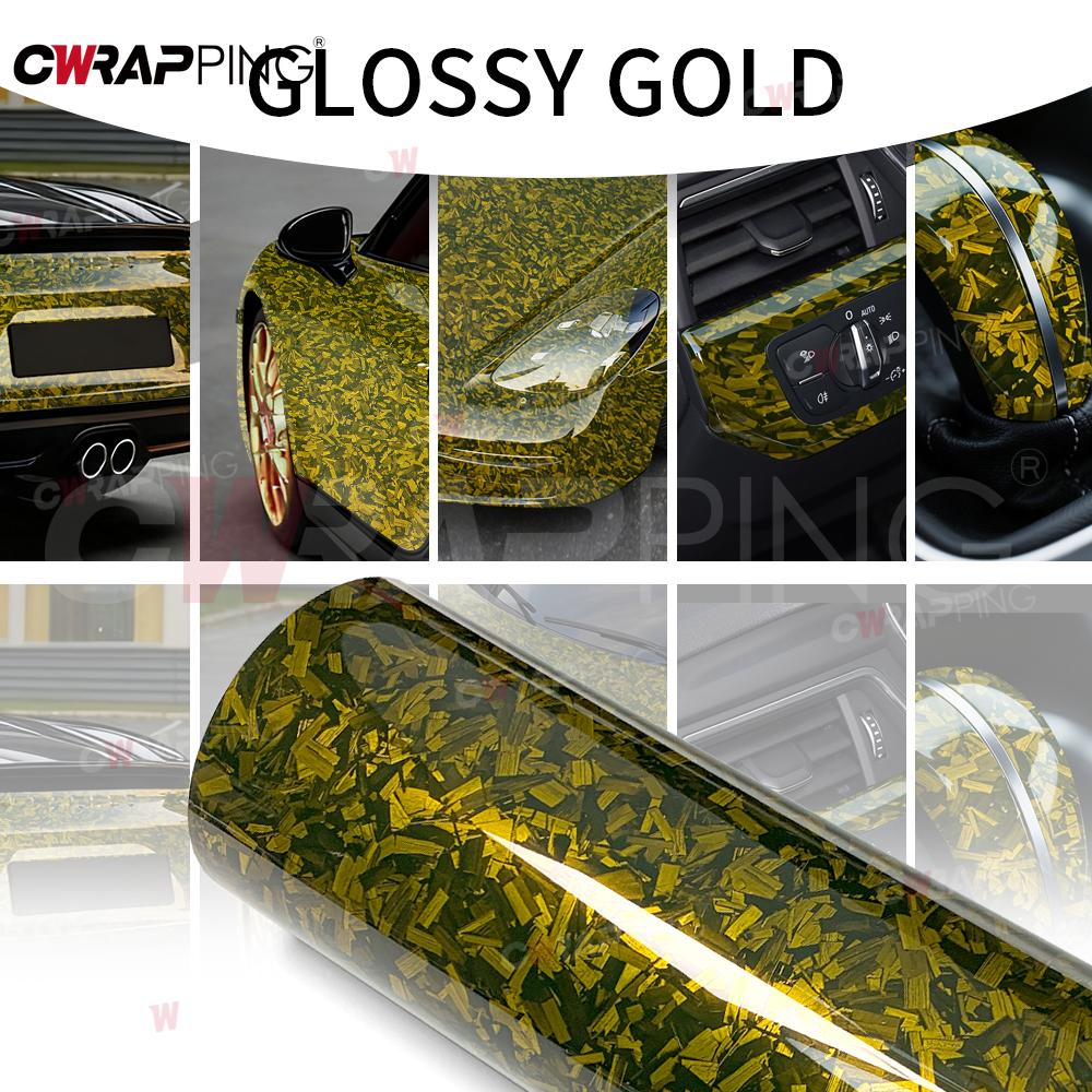 Glossy Gold Self-adhesive Film Carbon Fiber Waterproof Vinyl Wrap Car Tuning Stickers Auto Outdoor Accessories Body Covering