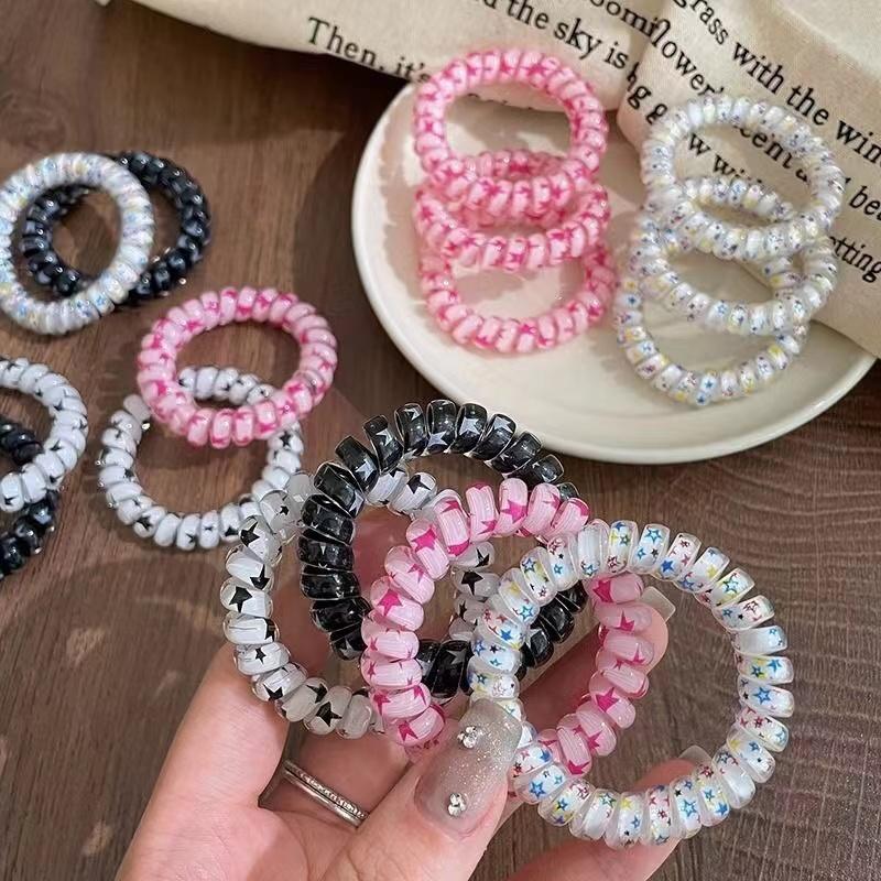 Candy Color Hair Rope Girl Telephone Wire Star Pattern  Elastic Hair Band Frosted Spiral Cord Rubber Hair Tie Stretch Headband