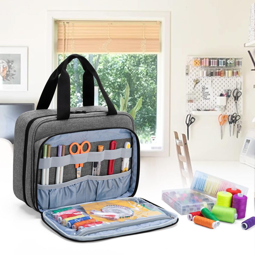 Luxja Sewing Large Easy to Sewing Sewing Tool Carrying Bag Gray Bag, Capacity, Multi-Pockets, Find, Box, Storage, Bag, Only,