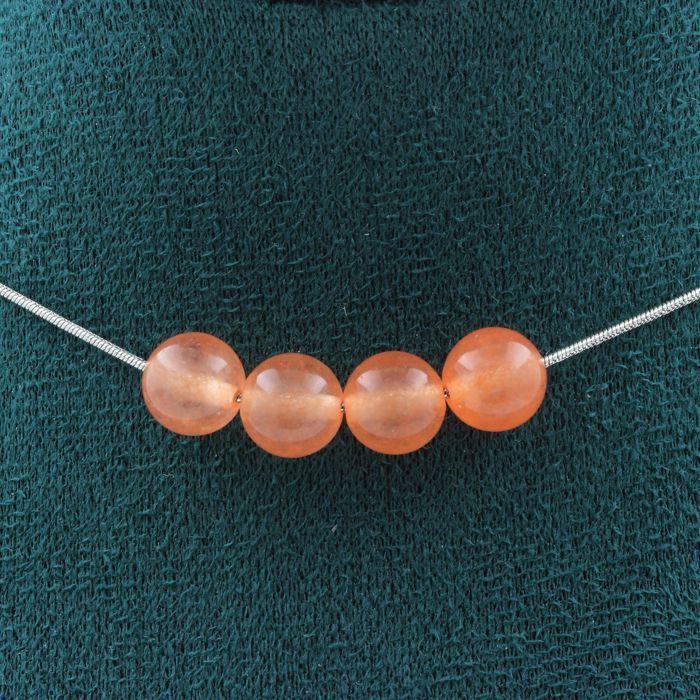 Stones and Minerals. Necklace 4 Orange Chalcedony Beads 8 Mm. Stainless Steel Chain Necklace Women Men. Custom Size