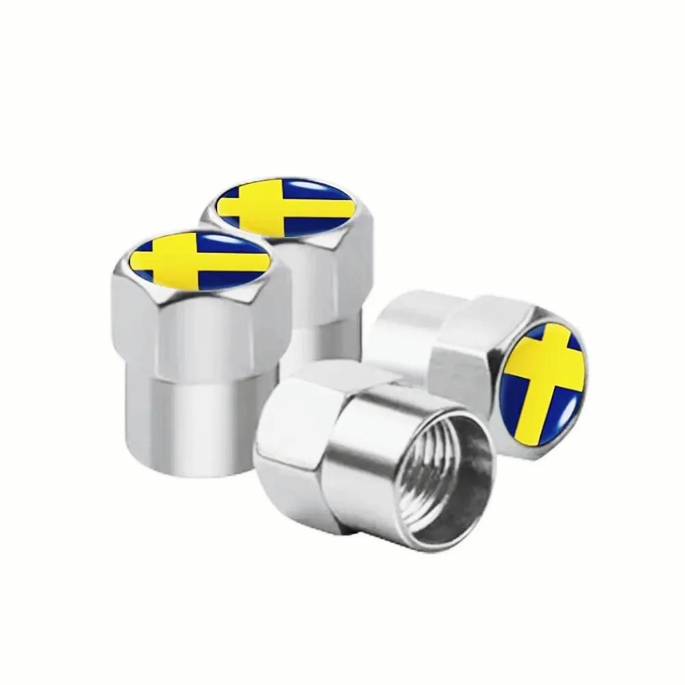 4Pcs Aluminum Car Sweden Flag Emblem Wheel Tire Valves Tyre Air Caps Case Decoration Accessories For Volvo V70 XC60 S60 V60 V40