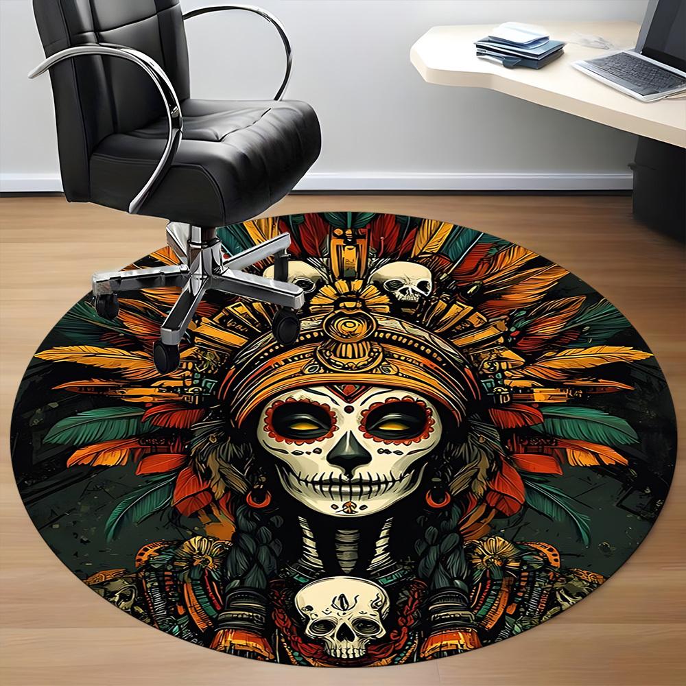 1pc Day of the Dead, Skull Office Round Area Rug, Under Office Chairs Bedroom Living Room Home Decor, Room Deco