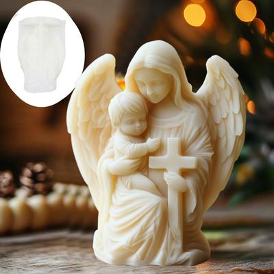 Virgen María sosteniendo bebé ángel molde de silicona Diosa con alas Molde para velas de ángel María abrazando Ángel Cruz Moldes de resina y yeso