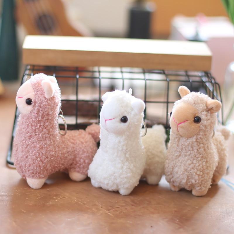 Adorable Soft Alpaca Plush Toy Keychain With Fluffy Short Plush In White Pink Brown