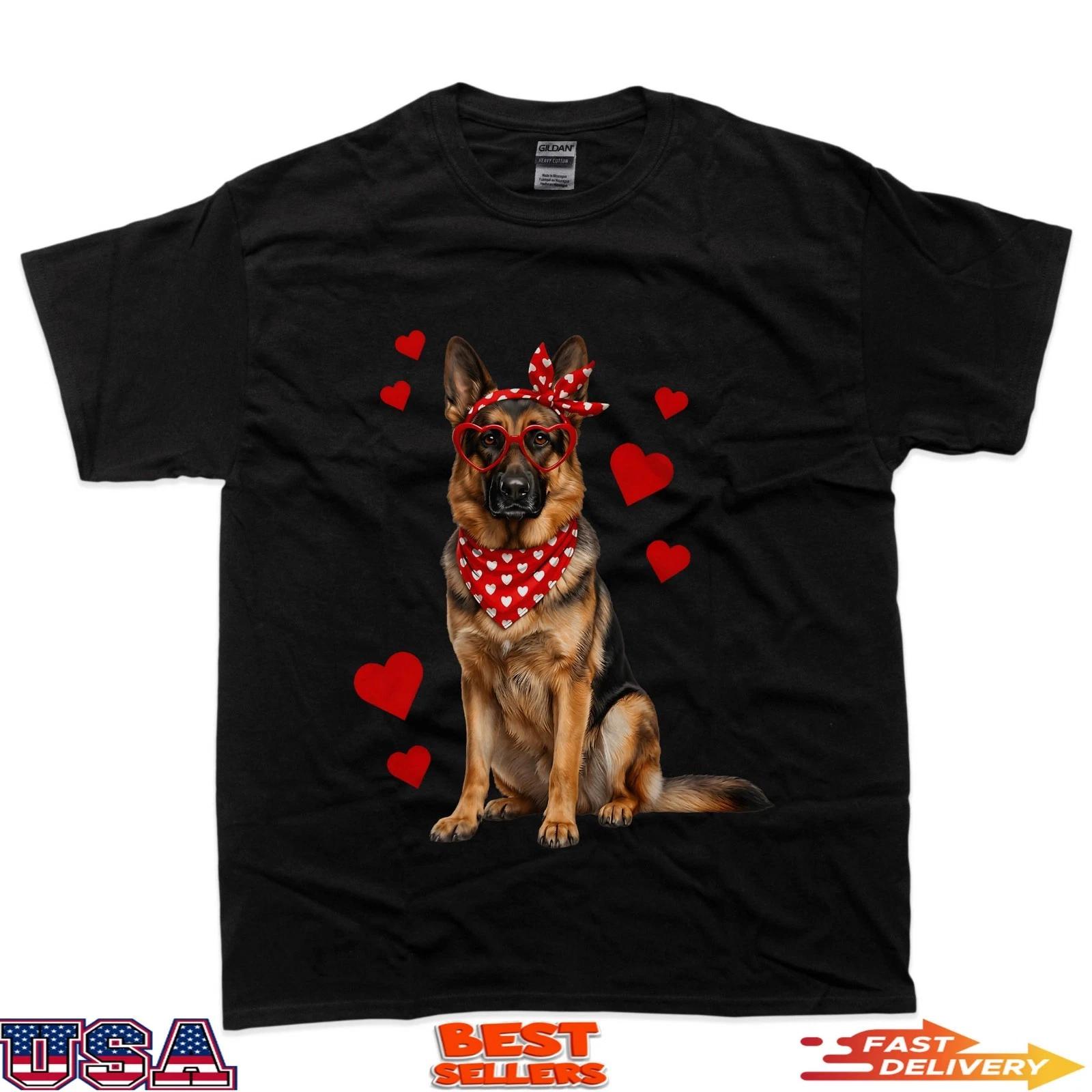 German Shepherd Valentines Day Dog Lover Heart 100% Cotton T-shirt Mens Tees Top S