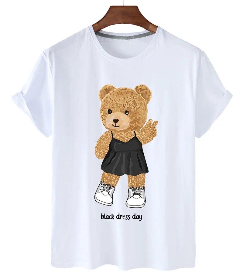 T-shirt Divertente con Stampa Orso Donna Moda Cartone Animato Harajuku Casual T-shirt Femminile Estiva Manica Corta Top T-shirt Unisex Maglietta Unisex