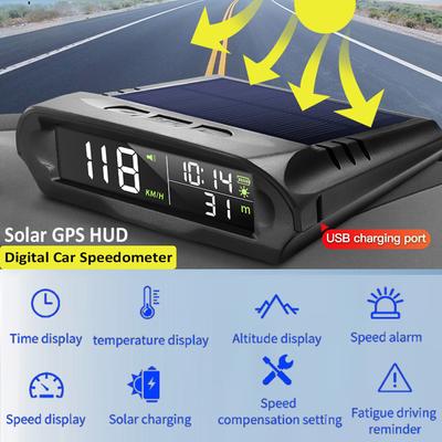 Güneş Dijital Araba HUD GPS Head Up Display Otomatik Hız Göstergesi Aşırı Hız Yorgun Sürüş Hatırlatıcısı Araba Saati Sıcaklık Gösterisi