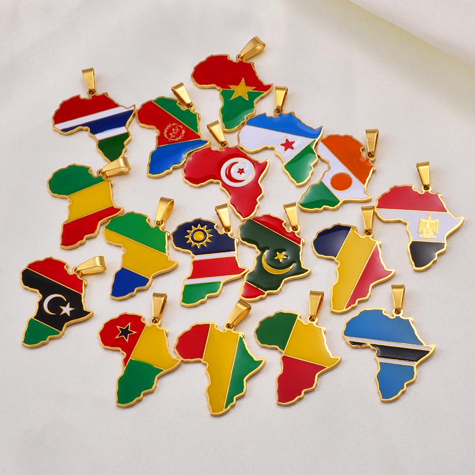 Anniyo 3CM Hip-hop Africa Map Pendant Necklace Jewelry Eritrea,Gambia,Guinea,Congo,Tunisia,Benin,Libay,Namibia,Chad,Botswana