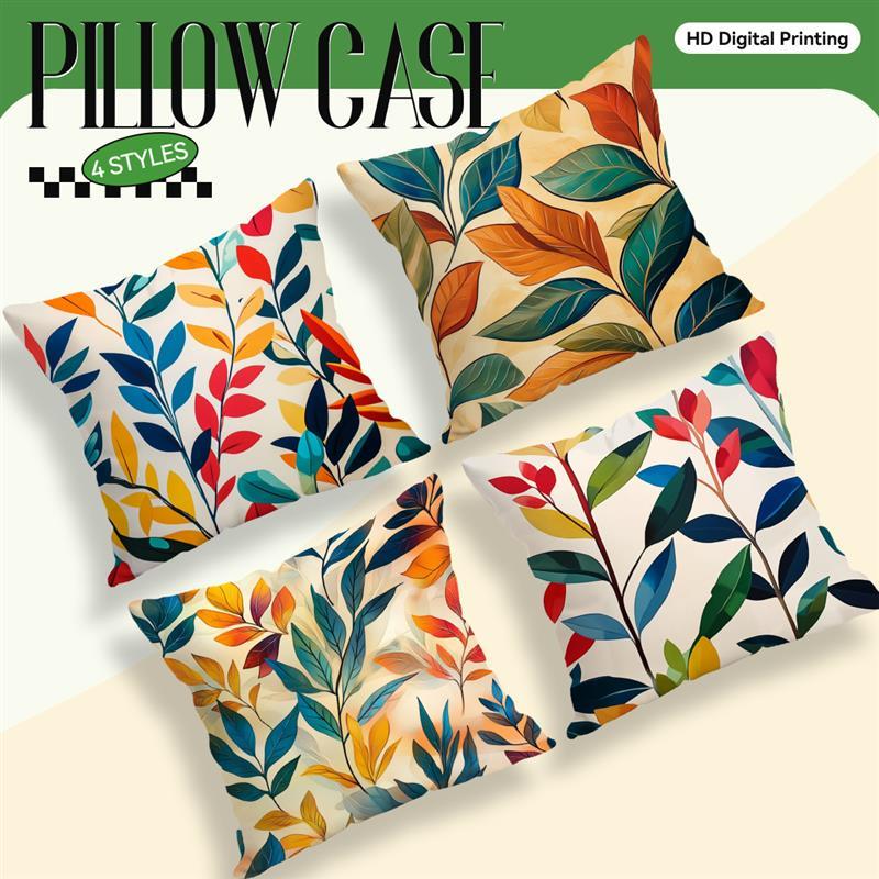 Home Decor Colorful Leaf-Patterned Digital Print Pillow Covers Pattern Cushion Cover Suitable For Sofa Bedroom Car Pillow Cover