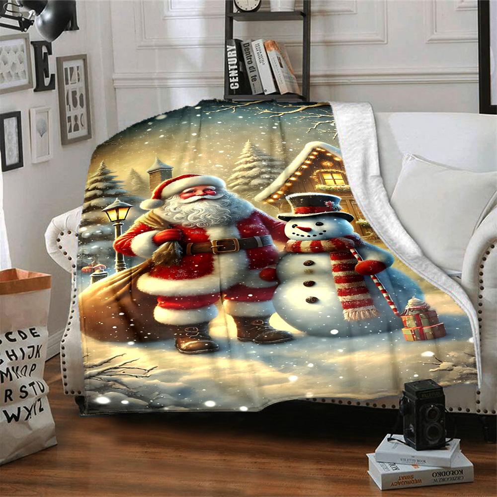 1pc Santa Claus Snowman Blanket Lightweight Flannel Throw for Sofa Bed Travel Camping Livingroom Office Couch Chair