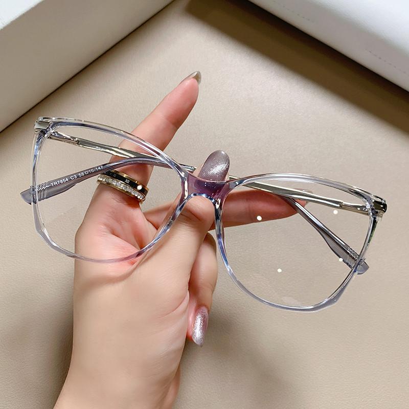 Blue Light Blocking Cat Eye Nearsighted Eyeglasses Women Men TR90 Metal Spring Hinge Eyeglasses Luxury Myopia Glasses -1.75 -6.0