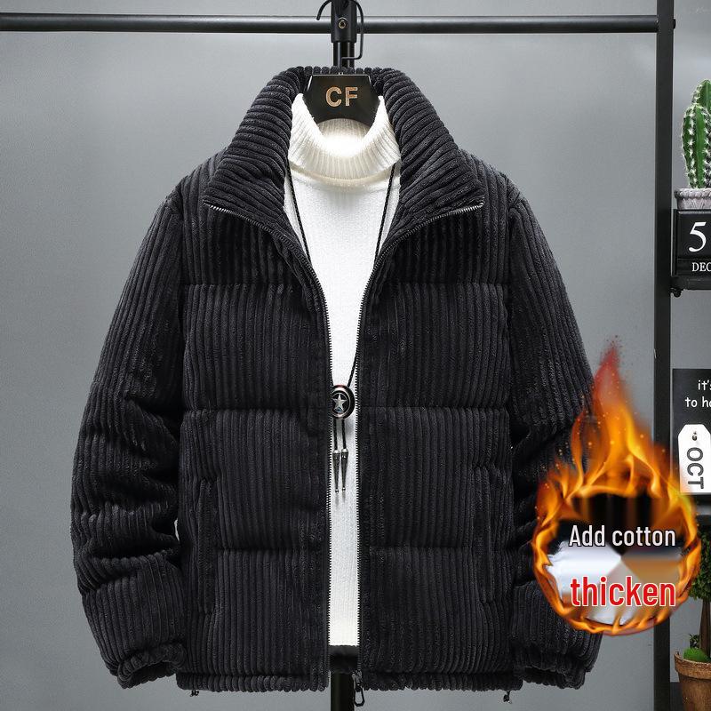 Men's Winter Corduroy Stand-Collar Cotton-Padded Jacket - Youthful, Loose Fit, Thickened for Warmth