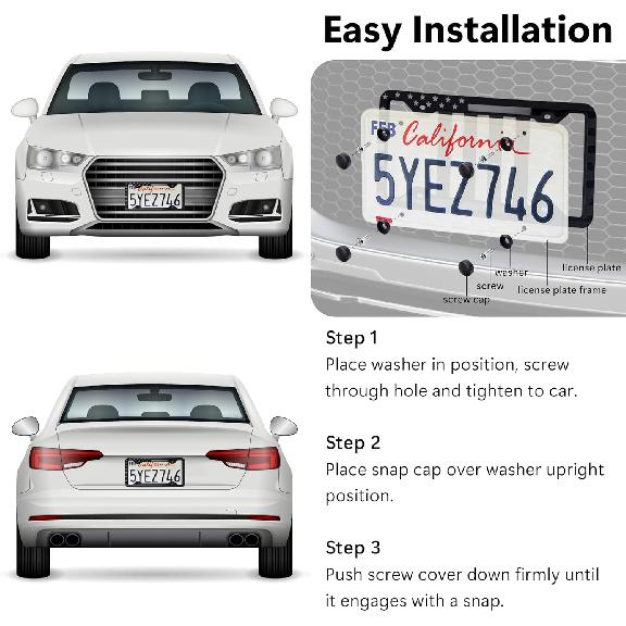 Silicone License Plate Frame, Black American Flag License Plate Frame, Rubber Licence Plate Frame Holder, 3D Stars And Stripes USA Flag Front Rear