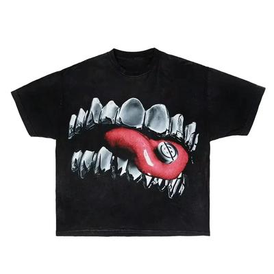 Streetwear Punk Overd Casual Teeth Pattern Men Women Goth T-shirt Y2K Harajuku Hip-hop  Short Sleeved Top Tees Unisex#Color(3)