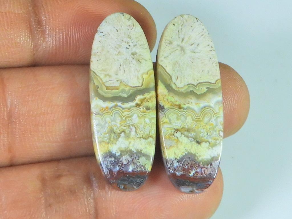 24Cts. AAA Crazy Lace Agate (11X30X02 mm each) Oval Cabochon Matched Pair SK-3082