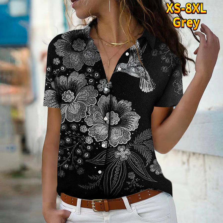 2025 Summer New Fashion Women's Animal Printed Short Sleeve V-neck Casual Button-down Shirt Top