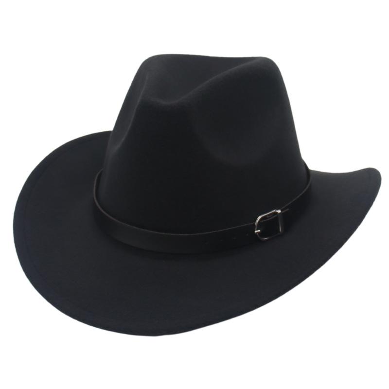 Small Belt Western Cowboy Hat With Upturned Edge And Buckle Accessories Felt Hat Tibetan Ethnic Style Wear Performance Jazz Hat