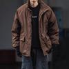 Unisex Oversized Winter Cotton Coat With Stand Collar Coffee Black Solid Color Warm Thick Workwear Style