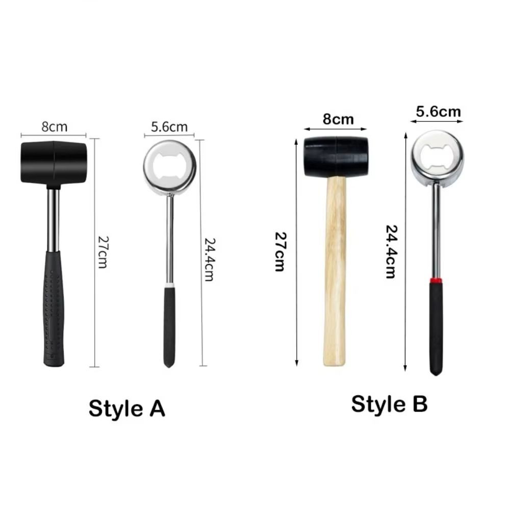 1Set with Corkscrew Coconut Puncher Wood/Rubber Handle Stainless Steel Coconut Opener Kit Professional Coconut Shell Hammer