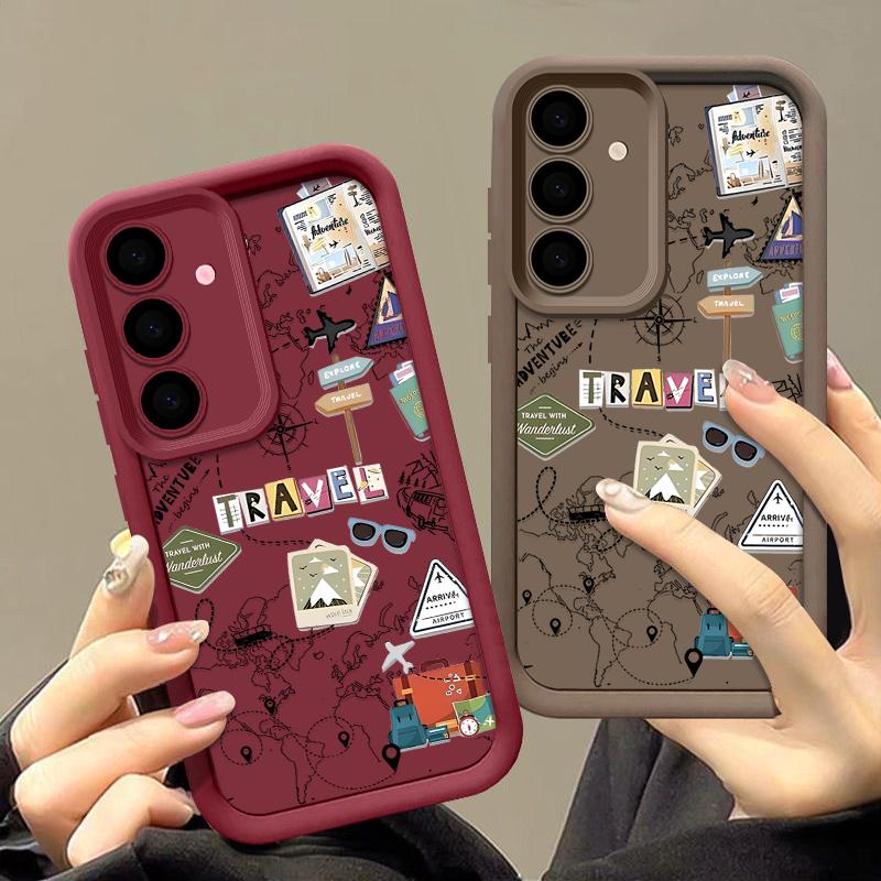 Travel Map Pattern Case For Samsung Galaxy A17 A56 A36 A26 A55 A16 A15 A14 A54 5G S25 FE S25 Edge S24 S22 S23 Ultra Phone Cover
