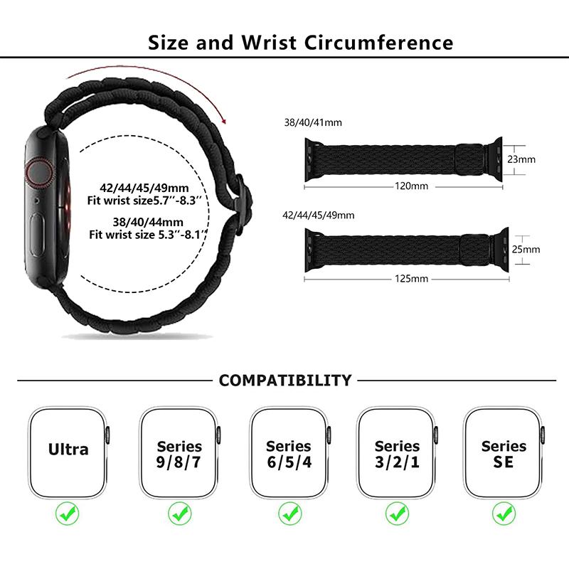 For Apple Watch Series 10 42mm/9 8 7 41mm/SE (2023) SE (2022) SE 6 5 4 40mm/3 2 1 38mm Watch Band Braided Nylon Strap