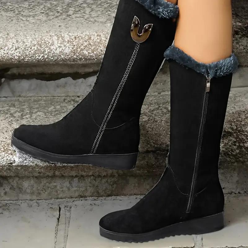 Women's Mid-Calf Boots, New Winter Style Fleece-Lined Thickened Flat-Soled Anti-Slip Ankle Boots for Women