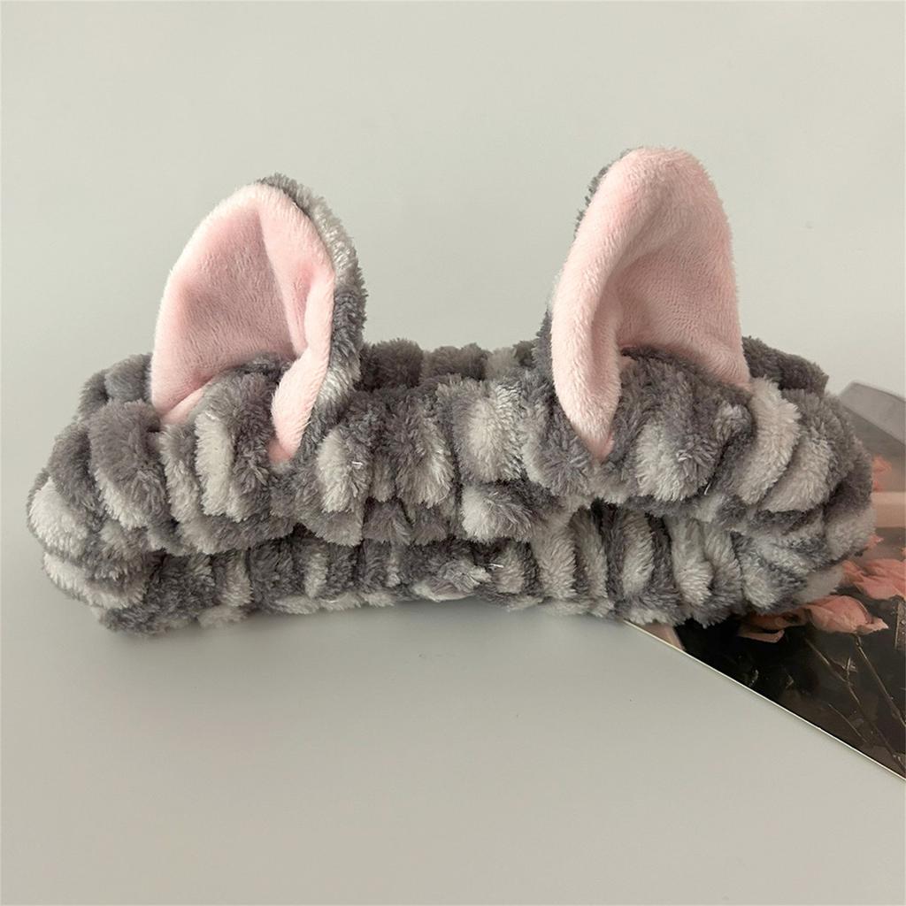 1set Elastic Women Shower Hairband & Wristband Cute Kitten Plush Face Wash Hairband Home Makeup Headband Wristband